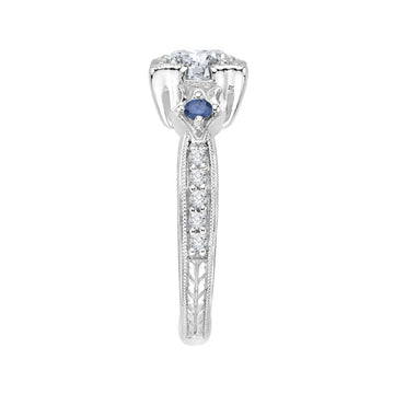 Round Diamond Engagement Ring with Sapphire in 14K White Gold (Semi-Mount)